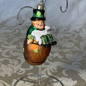 Festive Leprechaun Barrel Ornament